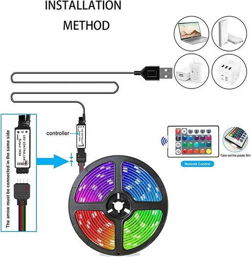 USB Led Strip Lights, Strong Self Adhesive Strip Lights, RGB 16 Colors Changing, 24Keys Remote Control, DIY (FREE SHIPPING)