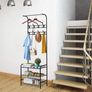 Coat Rack Shoe Bench with 16 Hooks, Metal Coat Hat Rack Free Standing Clothes Stand with 3-Tier Shoe Rack Bench, Hat Umbrella Stand Hallway Organiser, 3-in-1 Hall Tree with Metal Frame Image 5