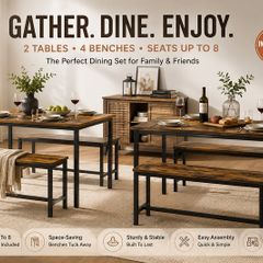 Dining Table and Bench Set for 8 People