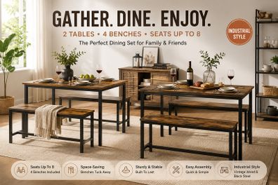 Dining Table and Bench Set for 8 People