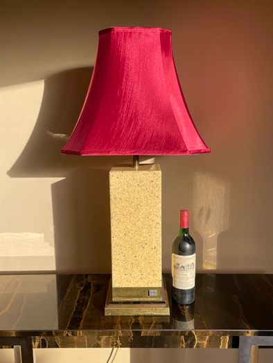 Mid Century French Table Lamp, Vintage Jean Claude Mahey, Lacquer Brass Chrome, 70s