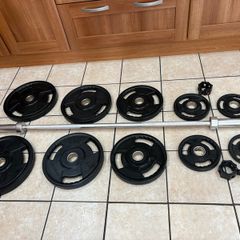High End Urethane Olympic Weight Plates + 6 Foot 15KG olympic Barbell + Collars!