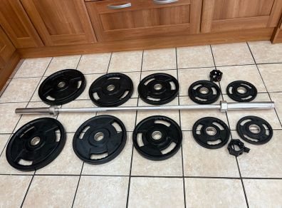 High End Urethane Olympic Weight Plates + 6 Foot 15kg Olympic Barbell!!