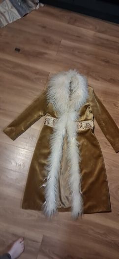 Rare Vintage 1999 Karen Millen Penny Lane Velvet Coat | Real Sheepskin Trim | Size 14 Afghan