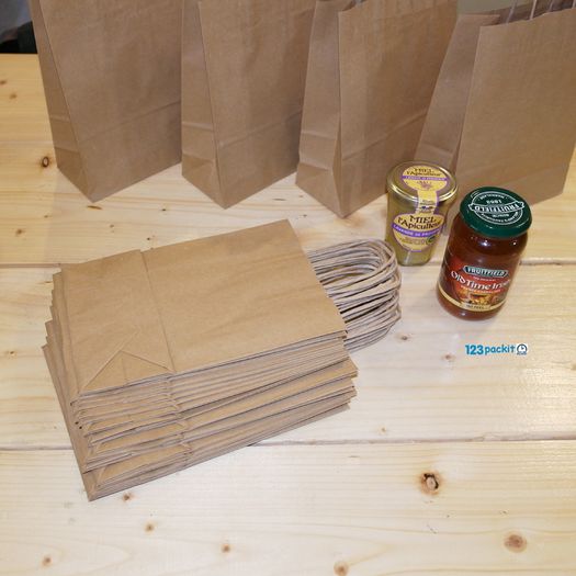 Lot of 40 pcs Eco friendly Top quality brown carrier bags twisted handles size 18 cm x 8 cm x 24 cm  Job Lot 40 pcs for gifts, presents, shops, retail, kraft shops valentine's day