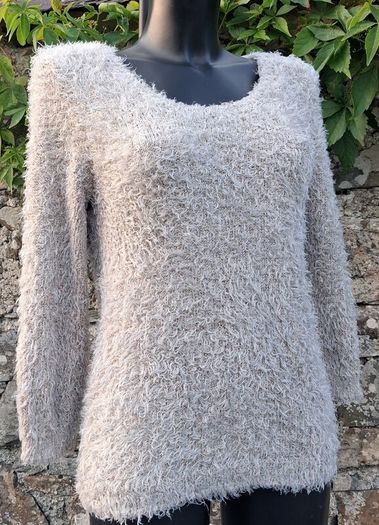 Beige Fuzzy Chenille with Gold Iridescent Sequins Jumper