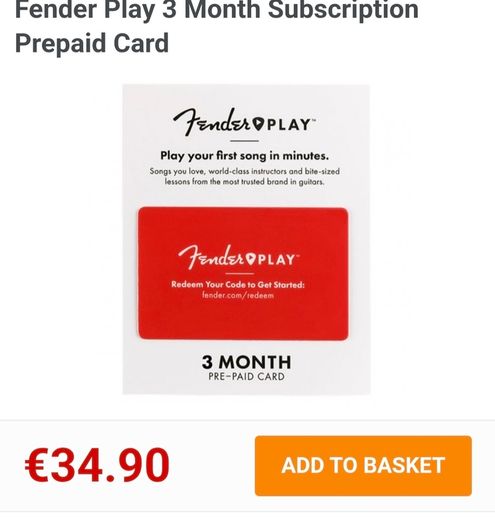 Fender Play 3 Month Subscription Prepaid Card