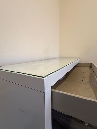 White Glass Top Desk with Drawer