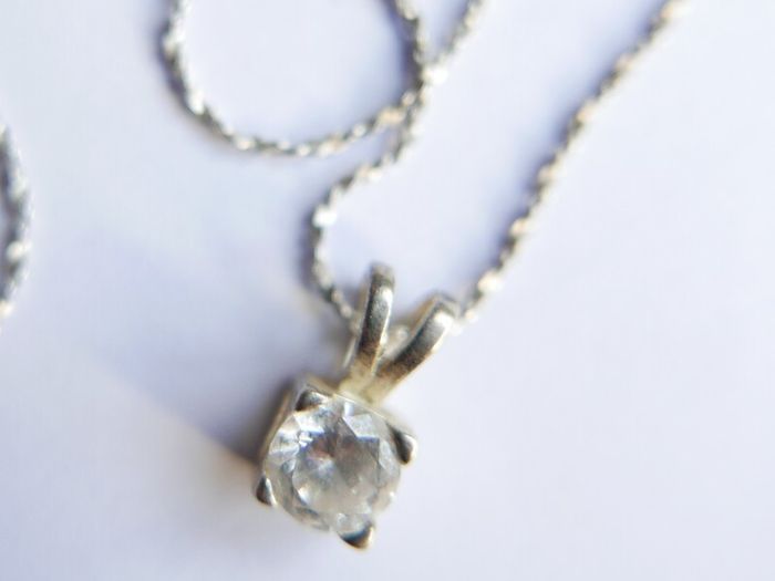 Vintage Sterling Silver 925 Cubic Zirconia Pendant Necklace - length 18" - 2,3g