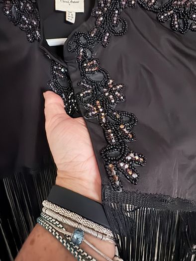 Heavily embellished limited edition exaggerated fringe cape cult piece