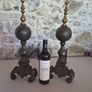 Pair of Large Victorian Fireplace Fire Dogs with Brass Finials Image 3