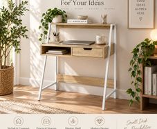 Desk Office Table Work Table with drawer white and natural