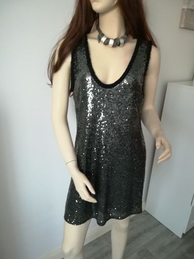 Silver-black Zara dress size M(12) with matching clutch and necklace