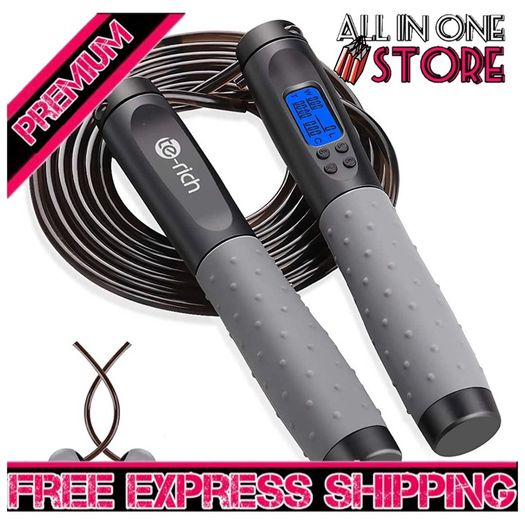 Skipping Rope Adult Fitness, Digital Speed Jump Rope with Counter [Ropeless for Indoor Use] for Women Men and Kids (FREE SHIPPING)