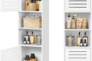 Tall Bathroom Storage Cabinet, Floor Free Standing Display Cabinet, Slim Storage Furniture Organizer Unit for Office Living Room Kitchen Entryway Toilet Paper, White