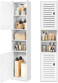 Tall Bathroom Storage Cabinet, Floor Free Standing Display Cabinet, Slim Storage Furniture Organizer Unit for Office Living Room Kitchen Entryway Toilet Paper, White