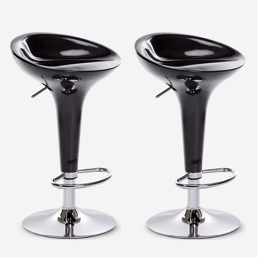 Set of 2 Modern Swivel Bar Stools Adjustable Height Kitchen Counter Chairs with Footrest Black