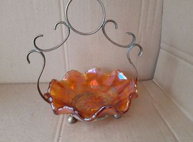 Carnival Glass Bowl On ( Epns ) Stand
