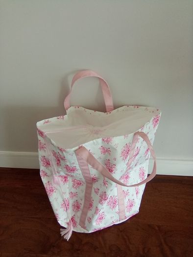 Large pink floral laundry bag