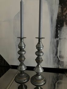New 2 matching distressed metal candle holders with 2 new candles from Folkster