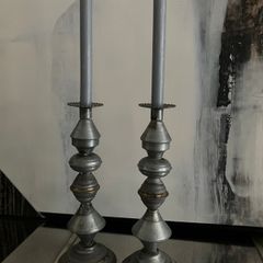 New 2 matching distressed metal candle holders with 2 new candles from Folkster