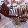 French Leather Swivel Arm Chair & Matching Foot Stool Image 2