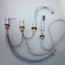 Bath mixer tap with shower attachment. Brass gold. Deck mounting 4 holes. Image 5