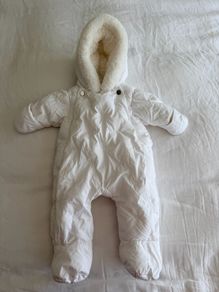 Jacadi Baby Heart Pattern Pramsuit - Blanc Doux - 3 Months