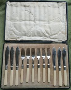 Antique Sterling Silver and Silver Plated Fish Set In Original Box.