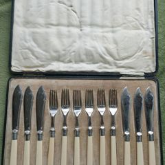 Antique Sterling Silver and Silver Plated Fish Set In Original Box.