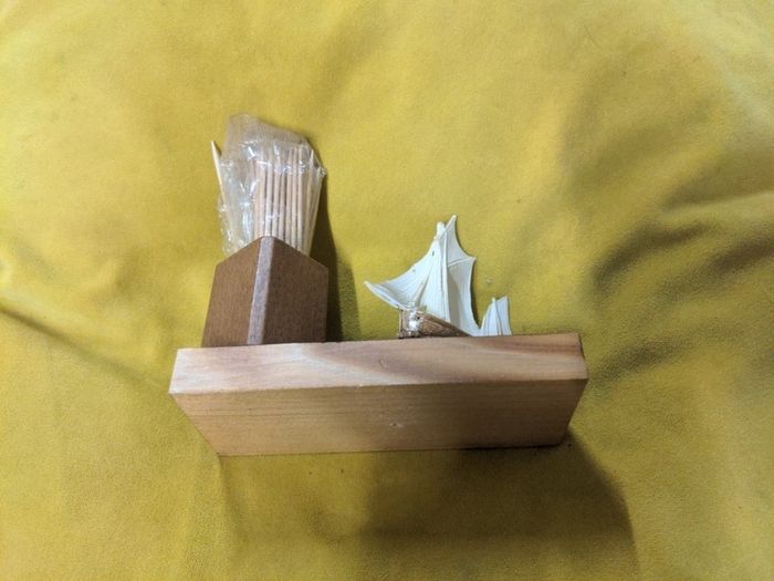 VINTAGE Toothpick holder with Ship and Shell Ornament