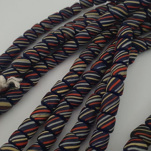 Vintage African MultiColor Stripe Black 7.4mm - 7.6mm Glass Beads Strand