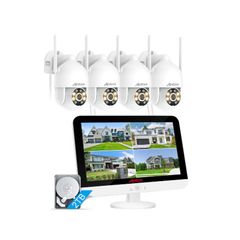 ANRAN 5MP Outdoor WiFi Surveillance Camera Kit, 8CH System 13" NVR Monitor with 4 Cameras, 360 Swivel, Night Vision Colour, 2-Way Audio, PIR Detection, 2TB HDD