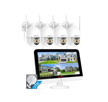 ANRAN 2TB,  5MP 4pce Outdoor WiFi Surveillance Camera Kit, 8CH System 13" NVR Monitor with 4 Cameras, 360 Swivel, Night Vision Colour, 2-Way Audio, PIR Detection, 2TB HDD
