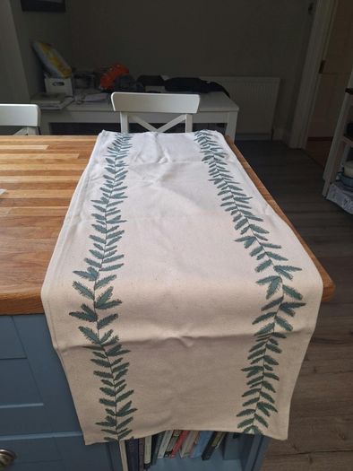 Cream green table runner