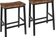Bar Stools Set of 2, Tall Industrial Kitchen Breakfast Stools with Footrests, Bar Chairs with Saddle Seat for Kitchen, Counter, Easy Assembly, Rustic Brown and Black