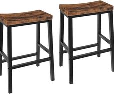 Bar Stools Set of 2, Tall Industrial Kitchen Breakfast Stools with Footrests, Bar Chairs with Saddle Seat for Kitchen, Counter, Easy Assembly, Rustic Brown and Black