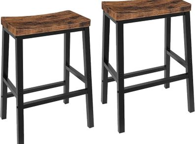 Bar Stools Set of 2, Tall Industrial Kitchen Breakfast Stools with Footrests, Bar Chairs with Saddle Seat for Kitchen, Counter, Easy Assembly, Rustic Brown and Black