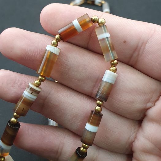 Authentic Antique Yemeni Banded Agate Beads Necklace 22 inches