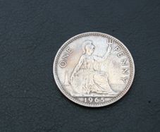 1965 one penny coin silvered coin