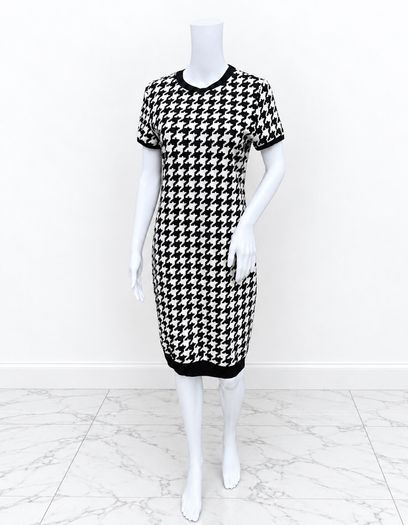 Pre Owned Classic Black & White Houndstooth Bodycon Dress