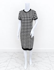 Pre Owned Classic Black & White Houndstooth Bodycon Dress