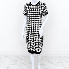Pre Owned Classic Black & White Houndstooth Bodycon Dress