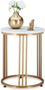 Side Table, Round, Marble Optic, H x W x D: 51 x 41 x 41 cm, White/Gold
