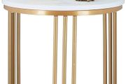 Side Table, Round, Marble Optic, H x W x D: 51 x 41 x 41 cm, White/Gold