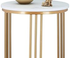 Side Table, Round, Marble Optic, H x W x D: 51 x 41 x 41 cm, White/Gold