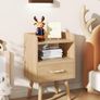 Bedside Table Set of 2, Nightstand, Side Table, Wooden Sofa End Table with Fabric Drawer, Open Shelf, Solid Wood Legs, 39x29x63 cm, for Bedroom, Living Room, Natural Image 8