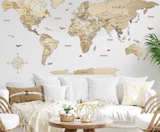 3D Classic Wooden World Map with Country Borders Country Names Capital Names US and Canada Borders and Names 3D Map Effect