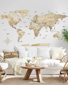 3D Classic Wooden World Map with Country Borders Country Names Capital Names US and Canada Borders and Names 3D Map Effect