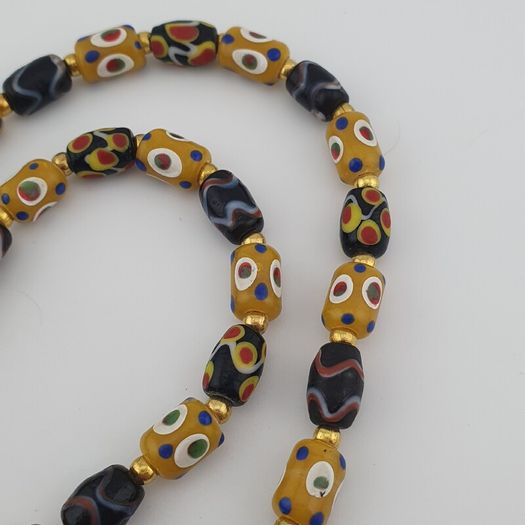 Vintage Venetian style Eyes Glass & Old Face Pendant Glass Beads Necklace